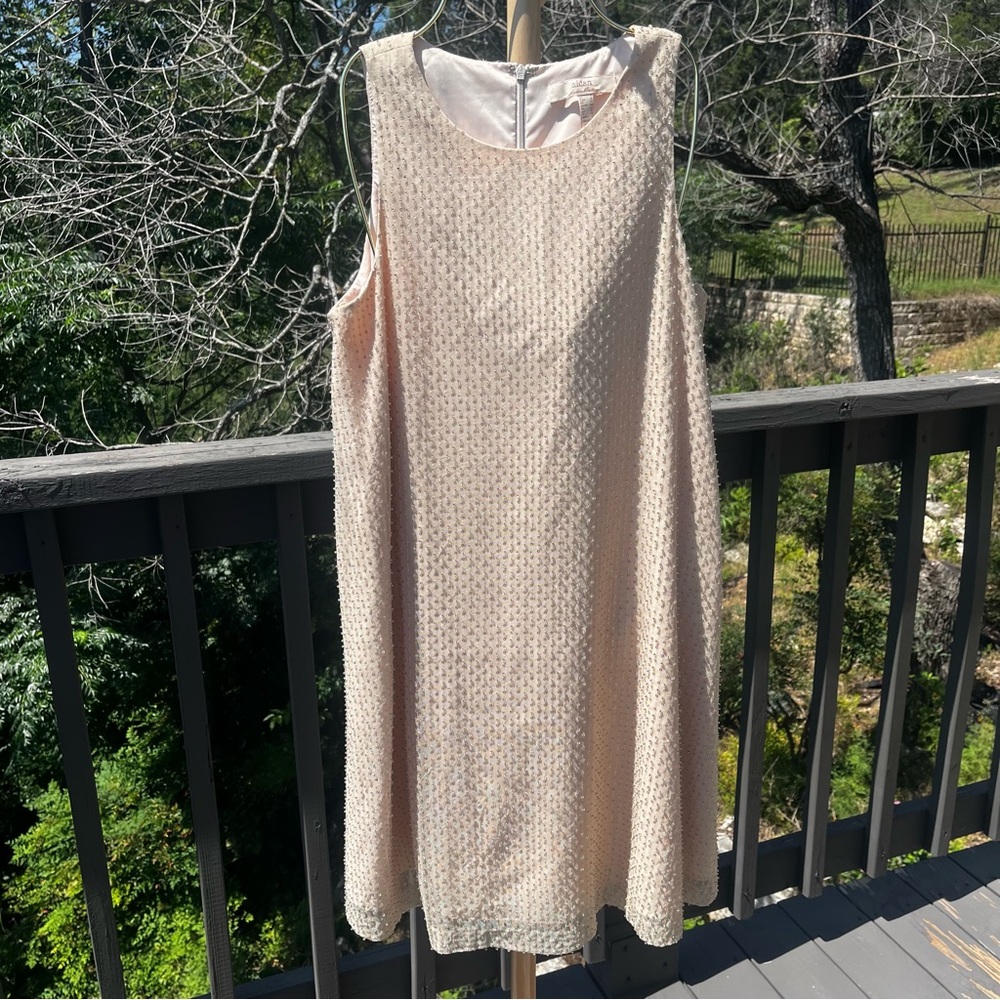Aidan Mattox Beaded Trapeze Cocktail Dress Sleeveless Ivory Sparkle size 8